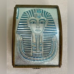 VTG 1990s Enesco Tutankhamun Glass Brass Trinket Box King Tut Egyptian Hologram